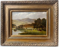 Cattle Grazing Tranquil Scottish Pastoral Landscape, 19th century Signed Oil