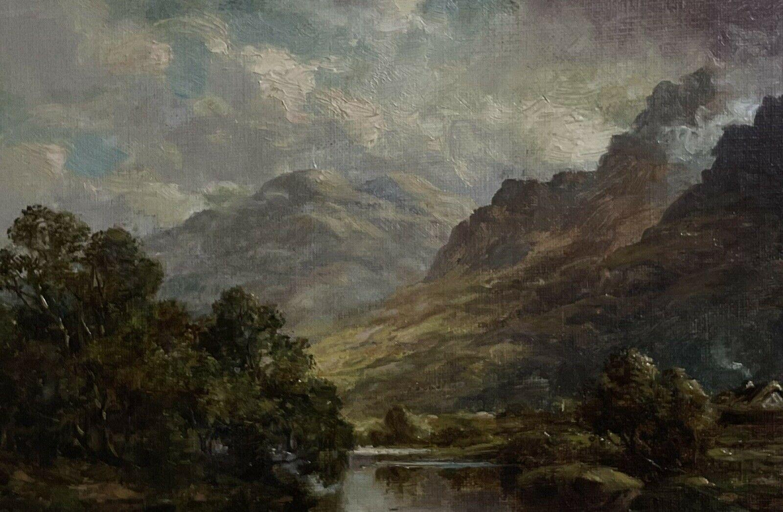 Fine 19th Century Scottish Highlands Oil Painting Boat in River Landscape, frame For Sale 2