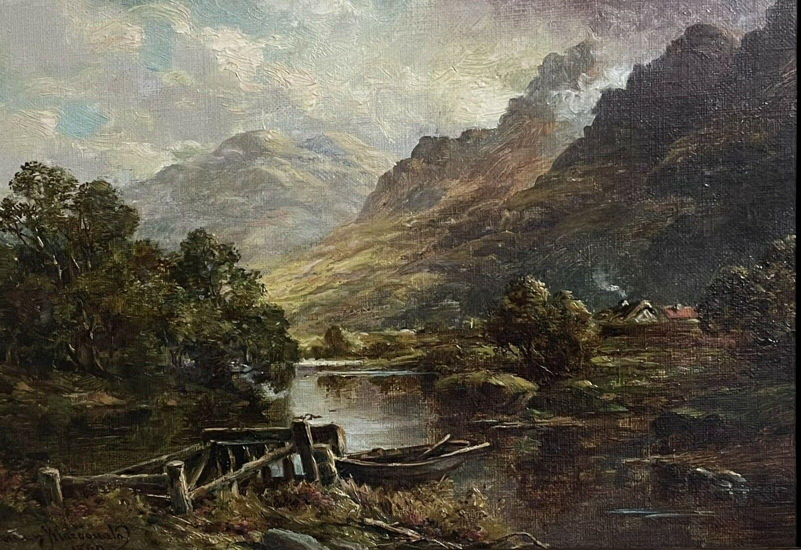 Victorian Scottish Landscape Painting - Fine 19th Century Scottish Highlands Oil Painting Boat in River Landscape, frame