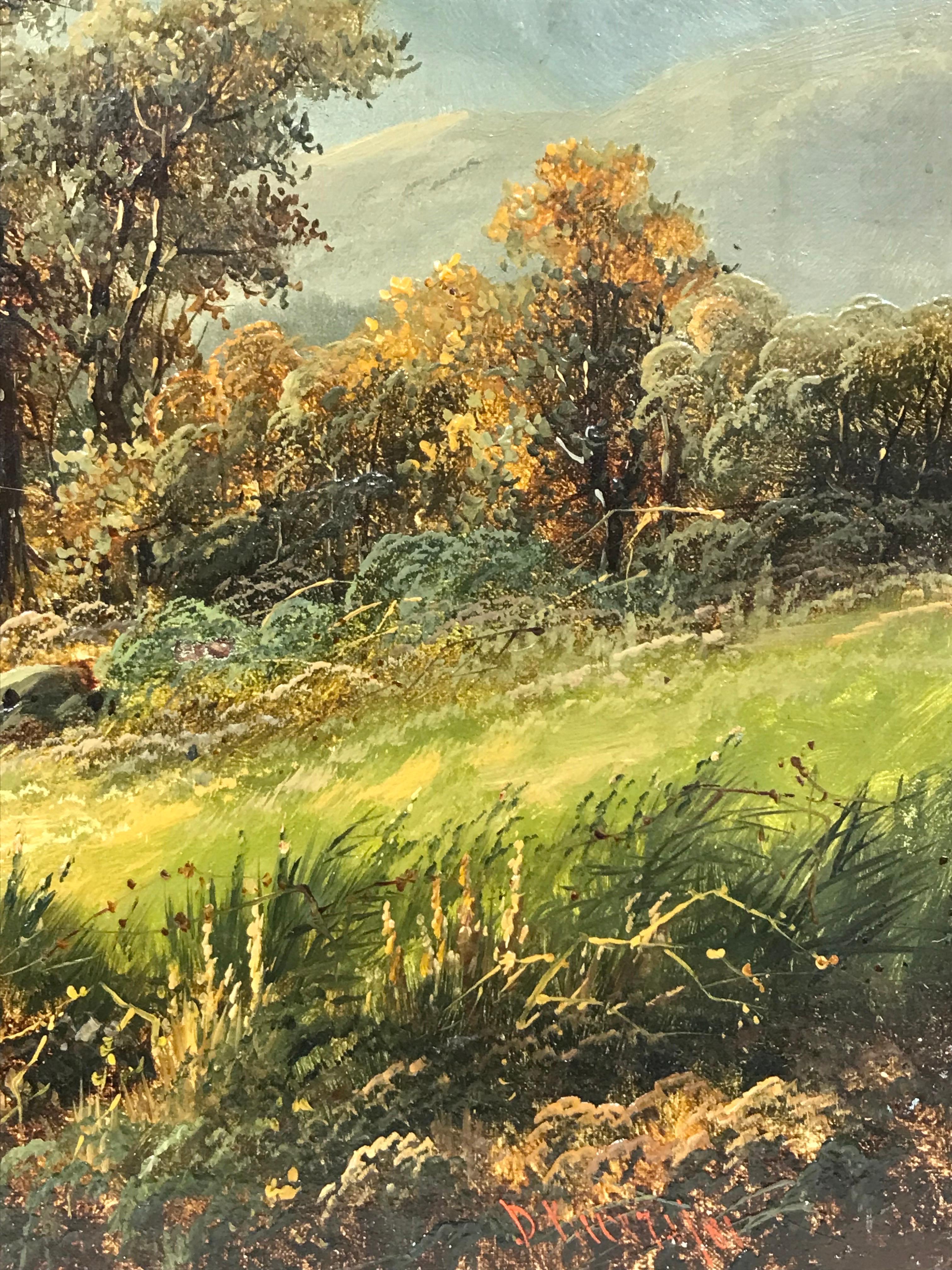 Belle peinture à l'huile victorienne du 19ème siècle, Angler in Scottish Highlands Landscape 2