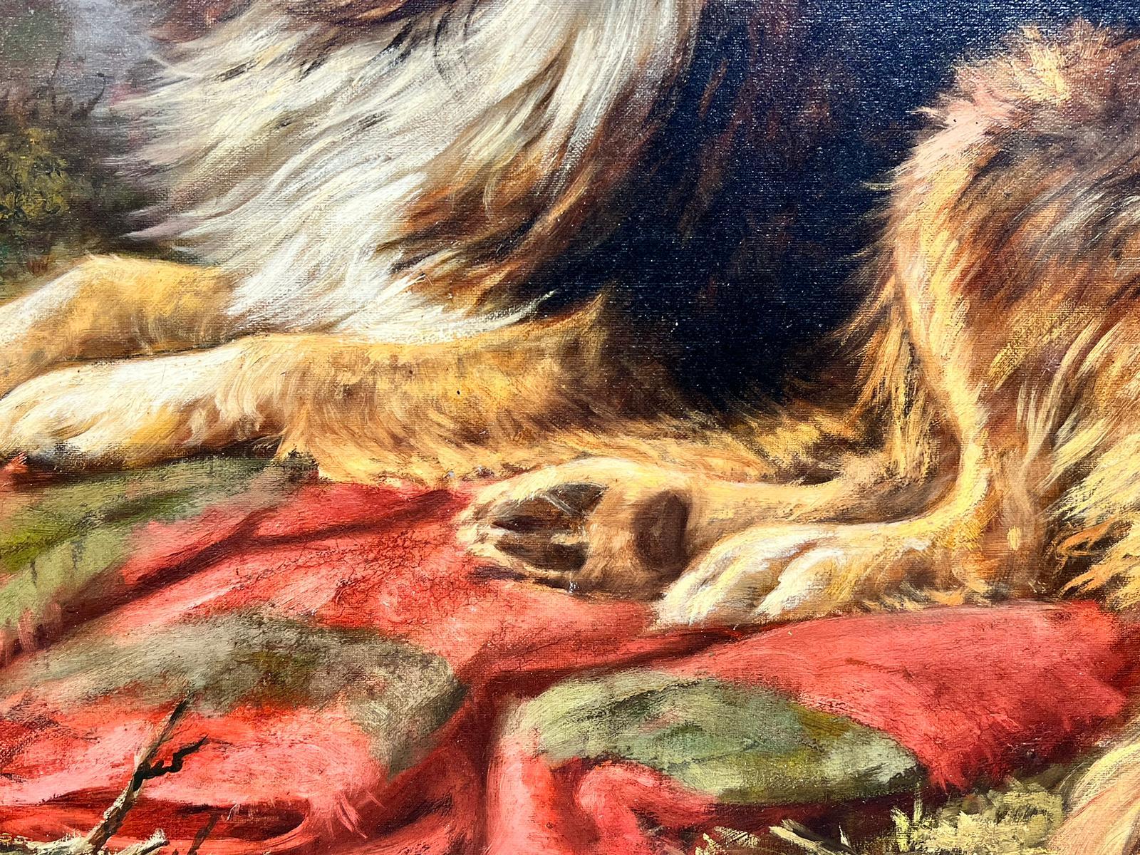 Fine Large Victorian Dog Painting Collie Dog in Scottish Highland Landscape 1