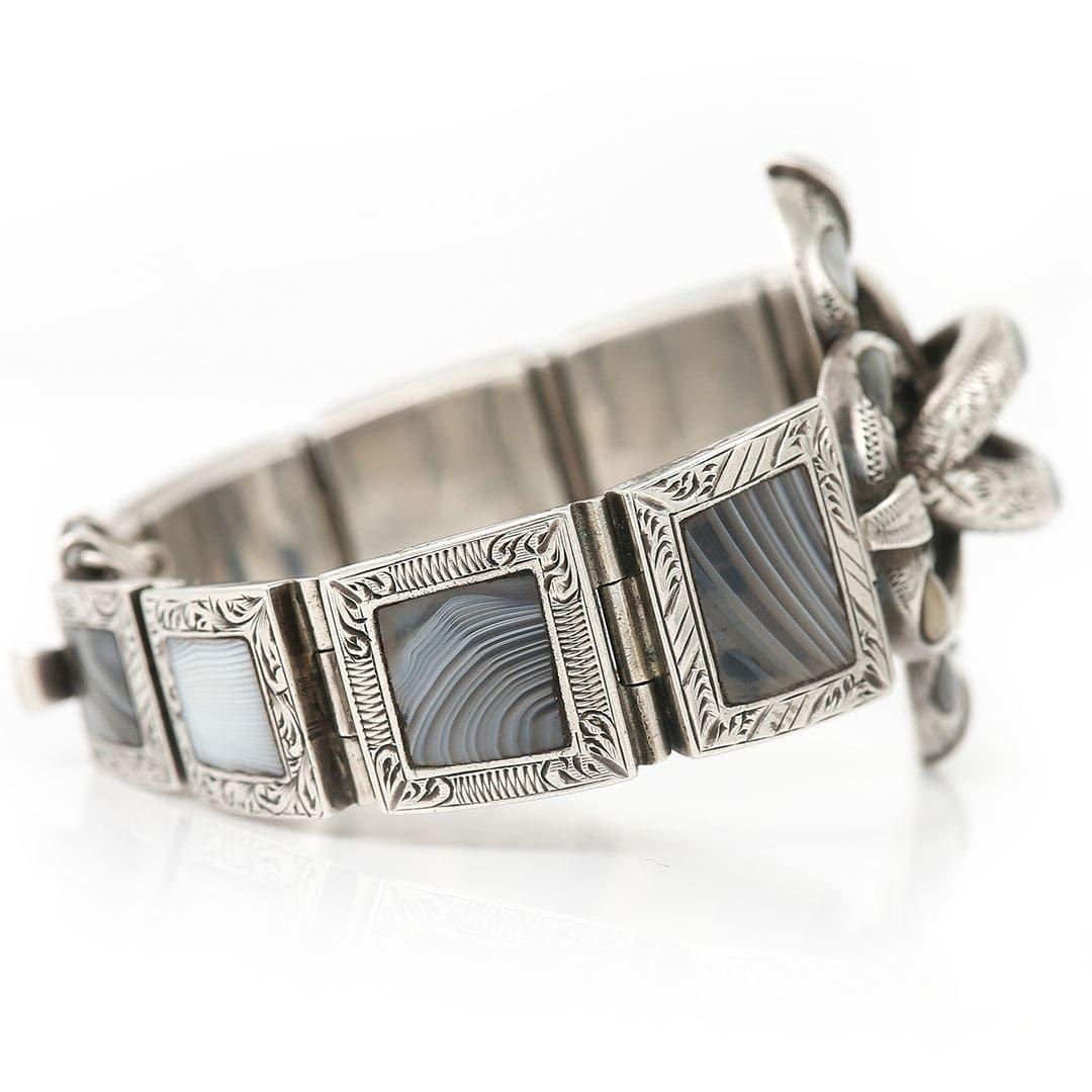 Women's Victorian Scottish Silver Agate Bracelet, Circa 1880