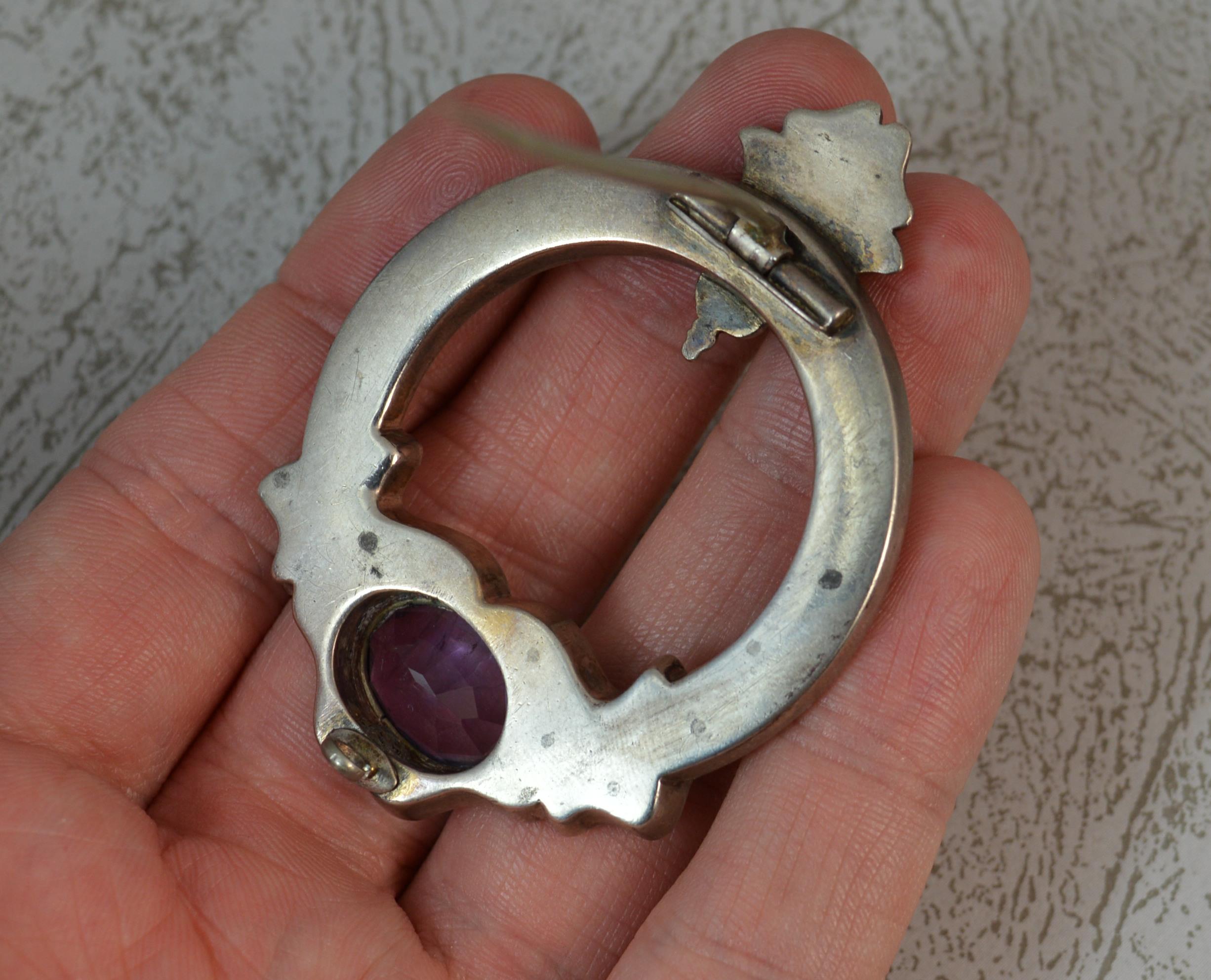 Victorian Scottish Silver Grey Agate and Amethyst Brooch 3