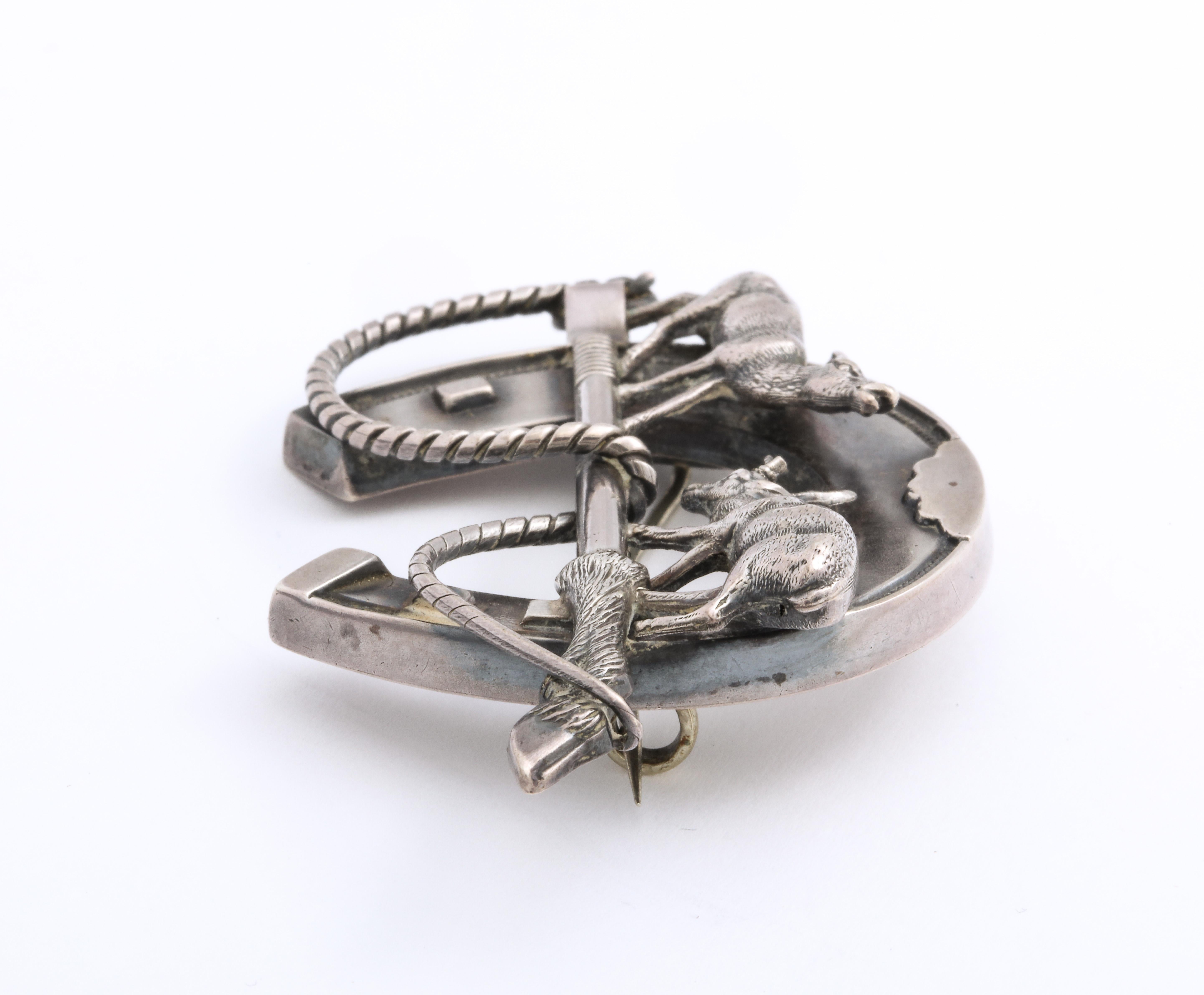 Victorian Scottish Sterling Horseshoe Brooch with Three Dimensional Deer For Sale 2