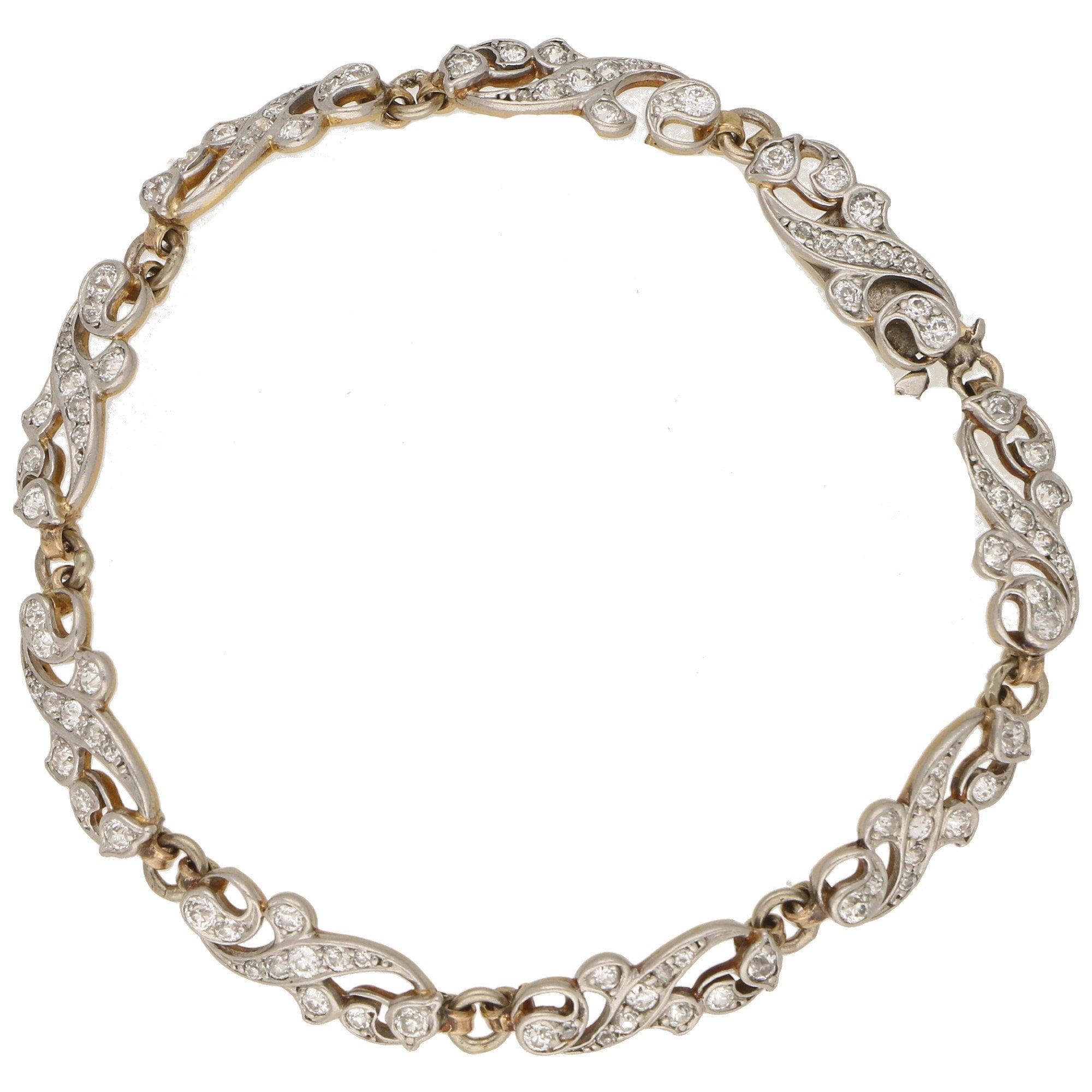 Victorian Scrolled Diamond Bracelet in Silver-on-Gold 2.70cts  For Sale 2