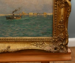 Victorian Sea Scape Oil Painting Harbour Signed D King 1890