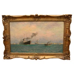 Victorian Sea Scape Oil Painting Harbour Signed D King 1890