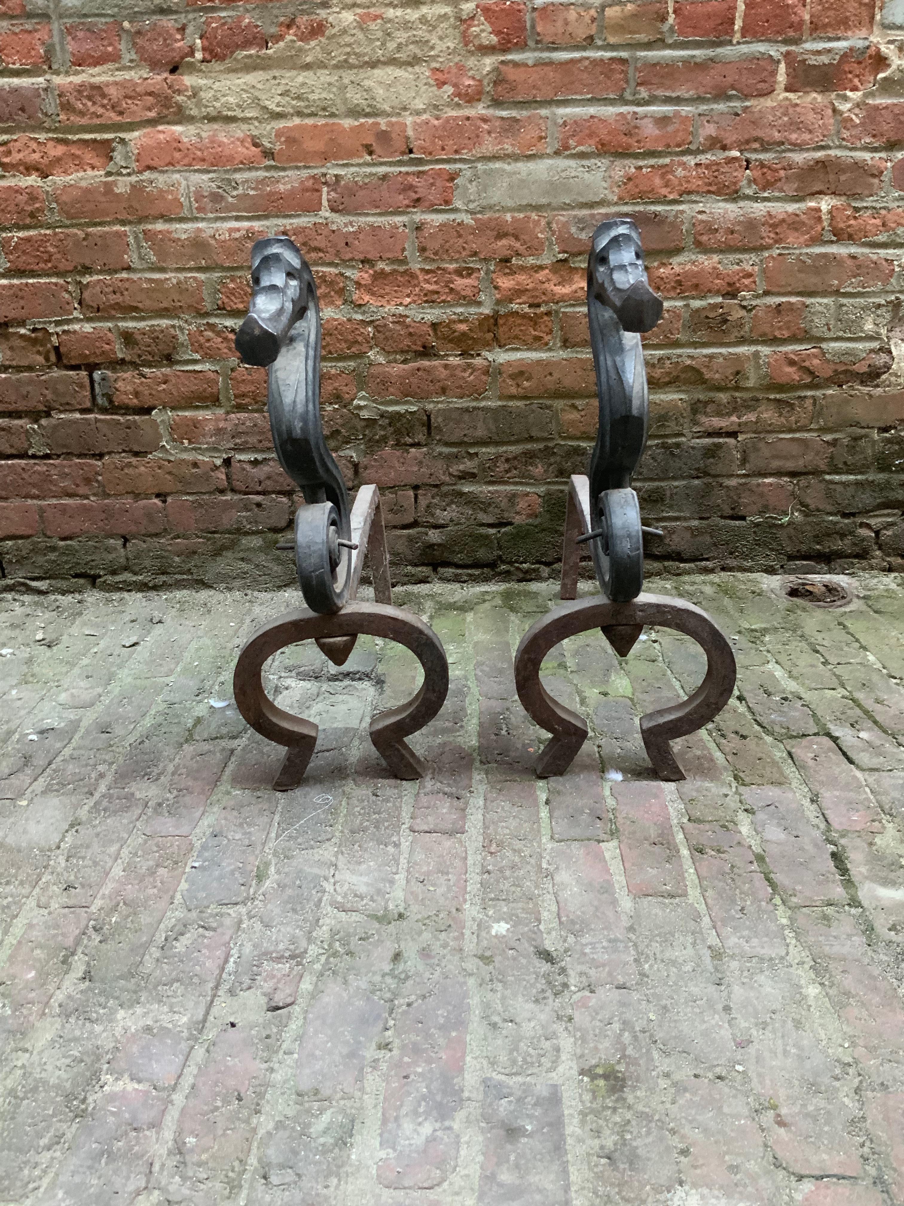 Victorian Seahorse Andirons In Good Condition In Garnerville, NY