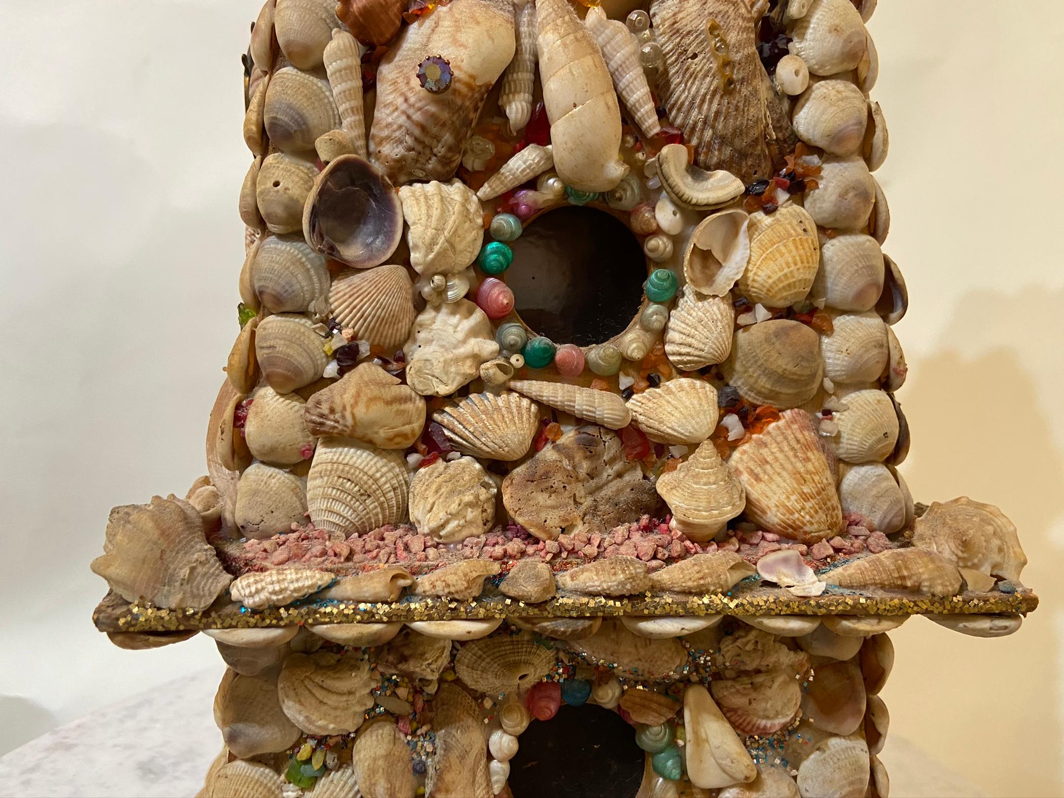 20th Century Victorian Seashell Art Lighthouse Night Light