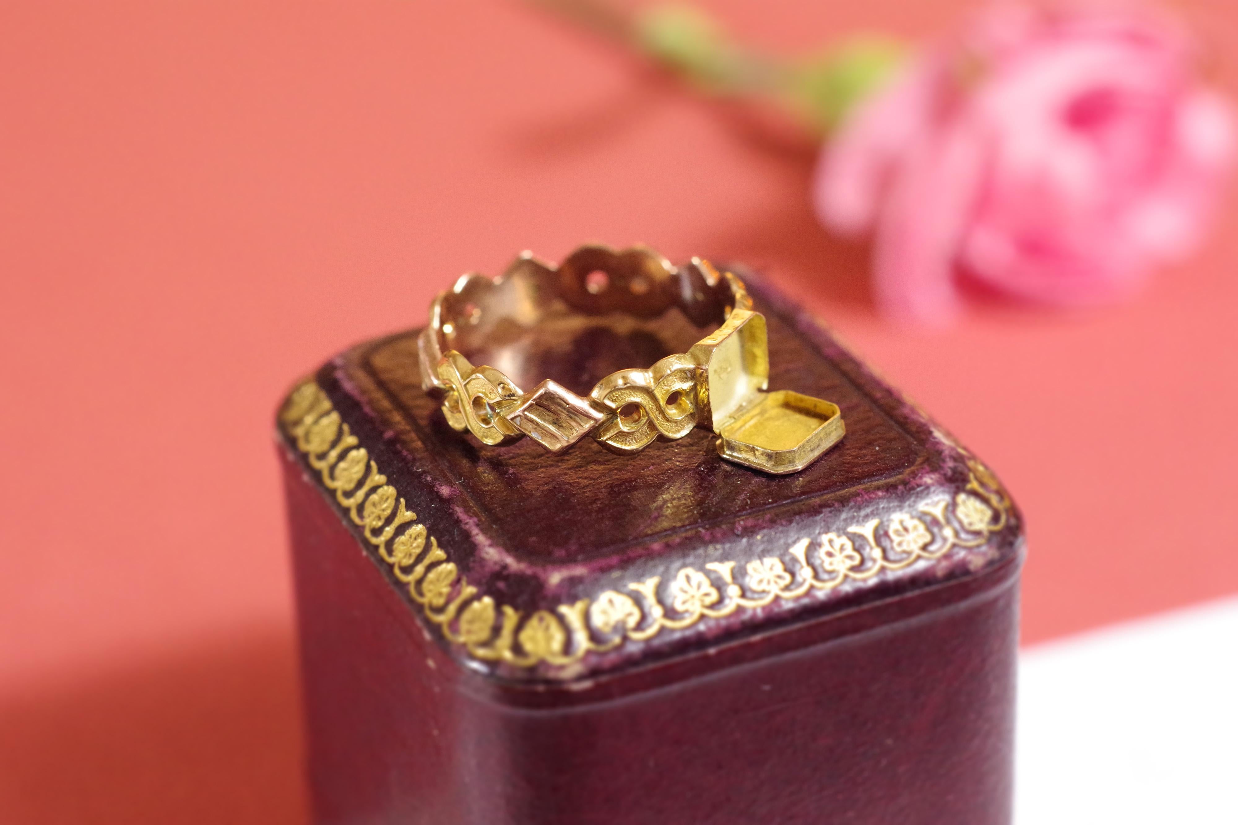 Victorian Secret Poison Gold Ring in 14k and 18k Gold, Secret Compartment Ring 2