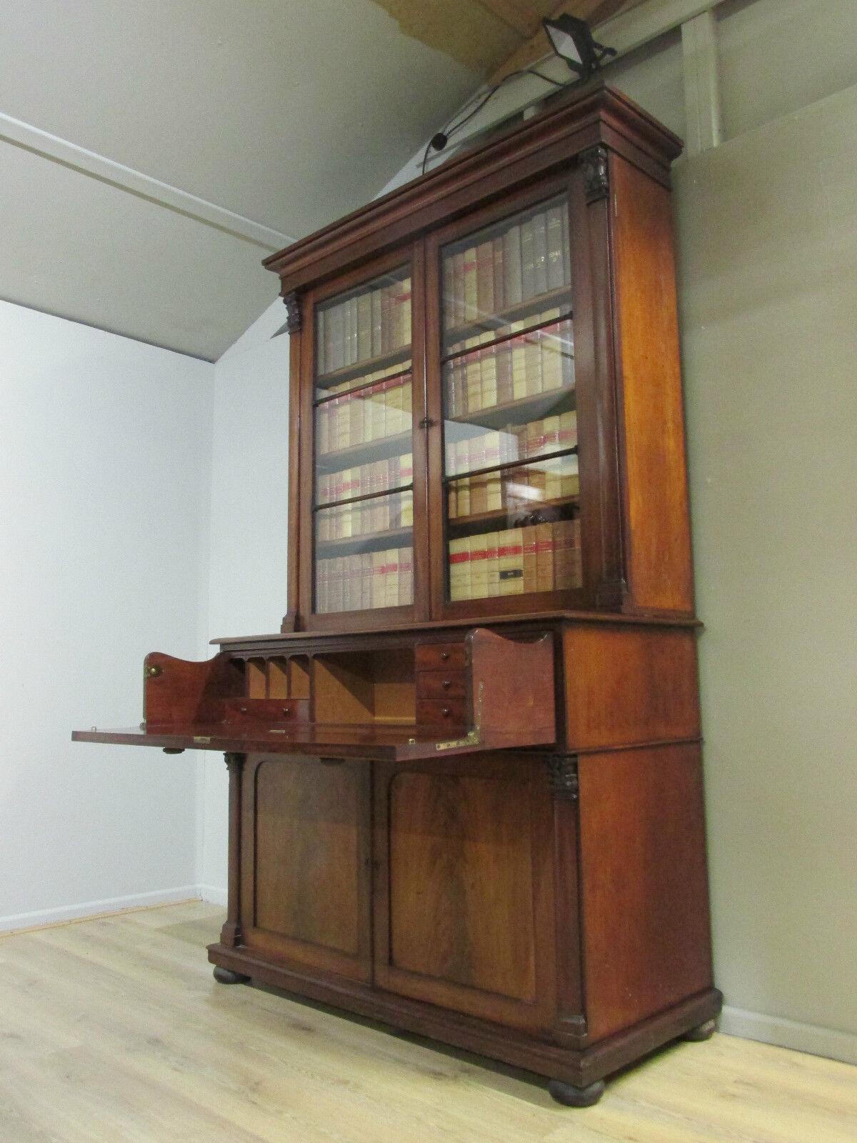 Victorian Secretaire Bookcase Mahogany 1840 Desk For Sale 7