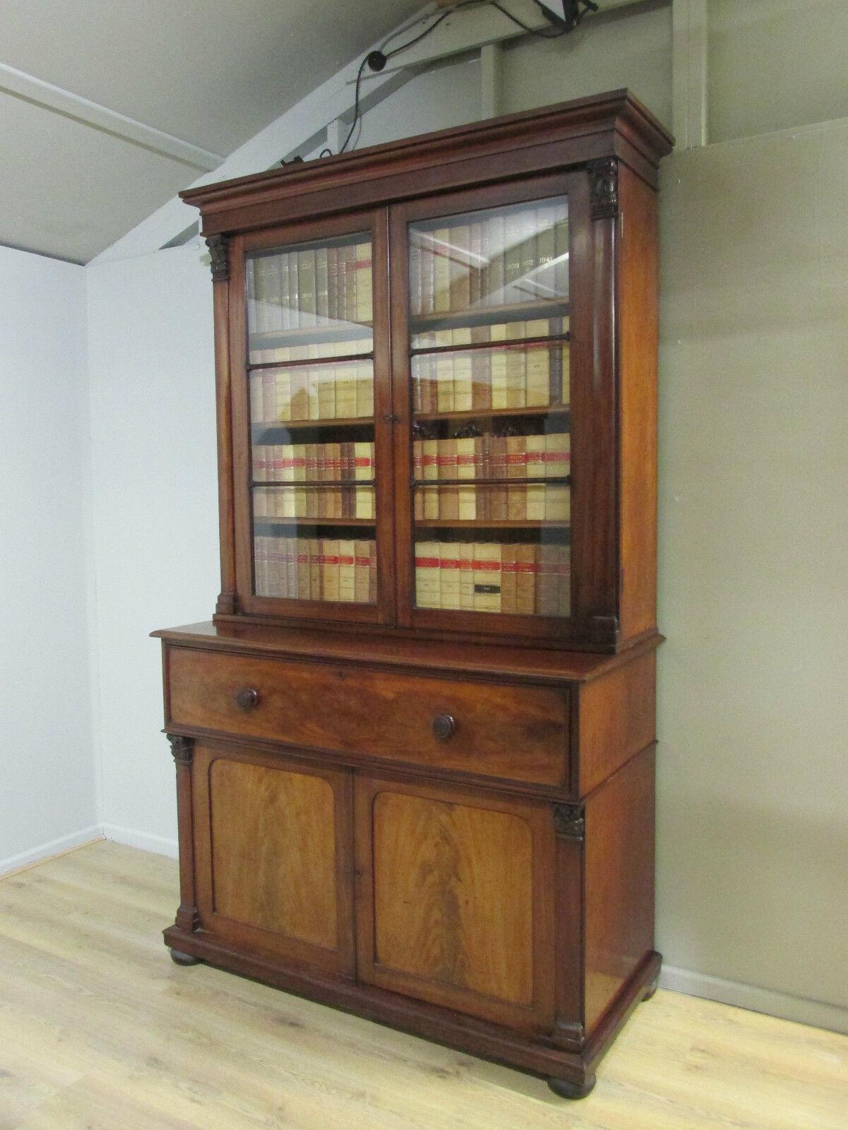 Mid-19th Century Victorian Secretaire Bookcase Mahogany 1840 Desk For Sale