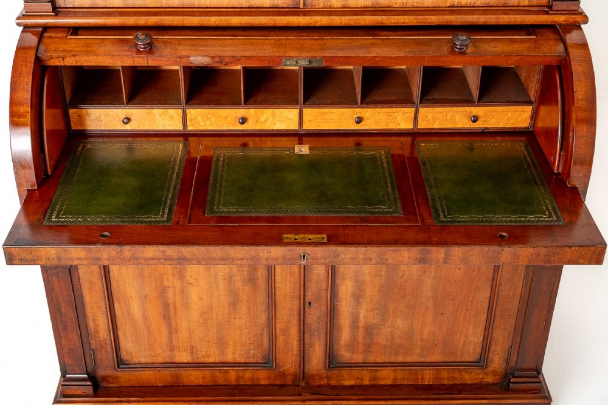 Victorian Secretaire Bookcase Mahogany Cylinder Desk 1860 For Sale 2