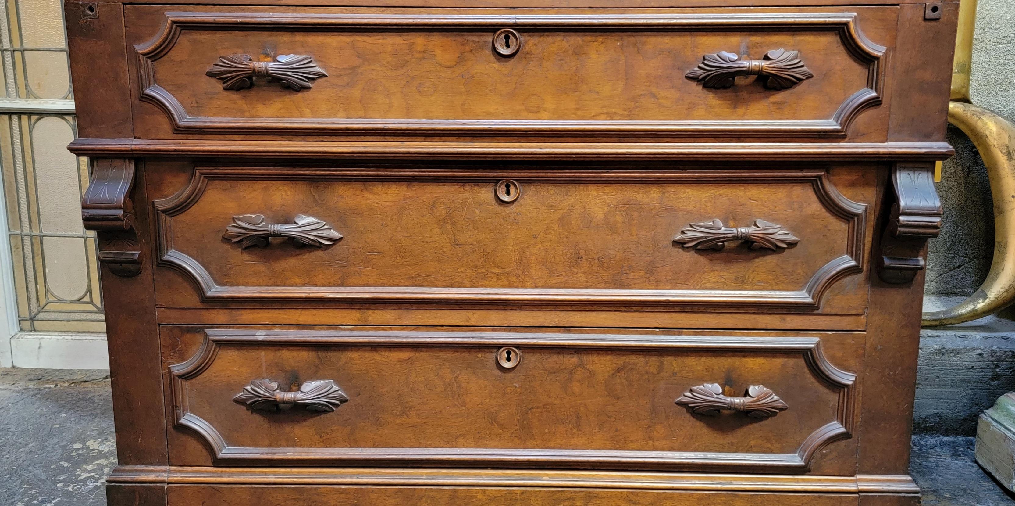 Birdseye Maple Victorian Secretary Desk Circa. 1800's For Sale