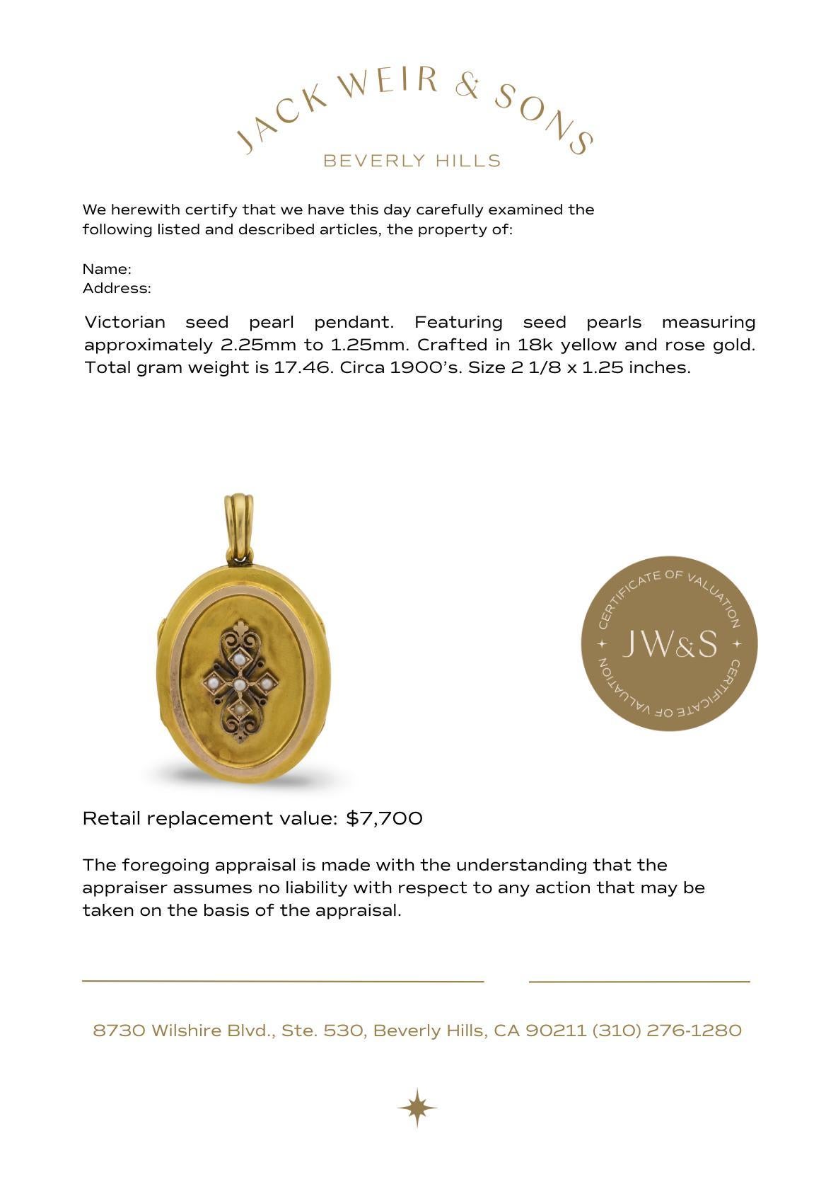 Victorian seed pearl 18k yellow and rose gold locket pendant For Sale 3