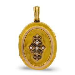 Victorian seed pearl 18k yellow and rose gold locket pendant