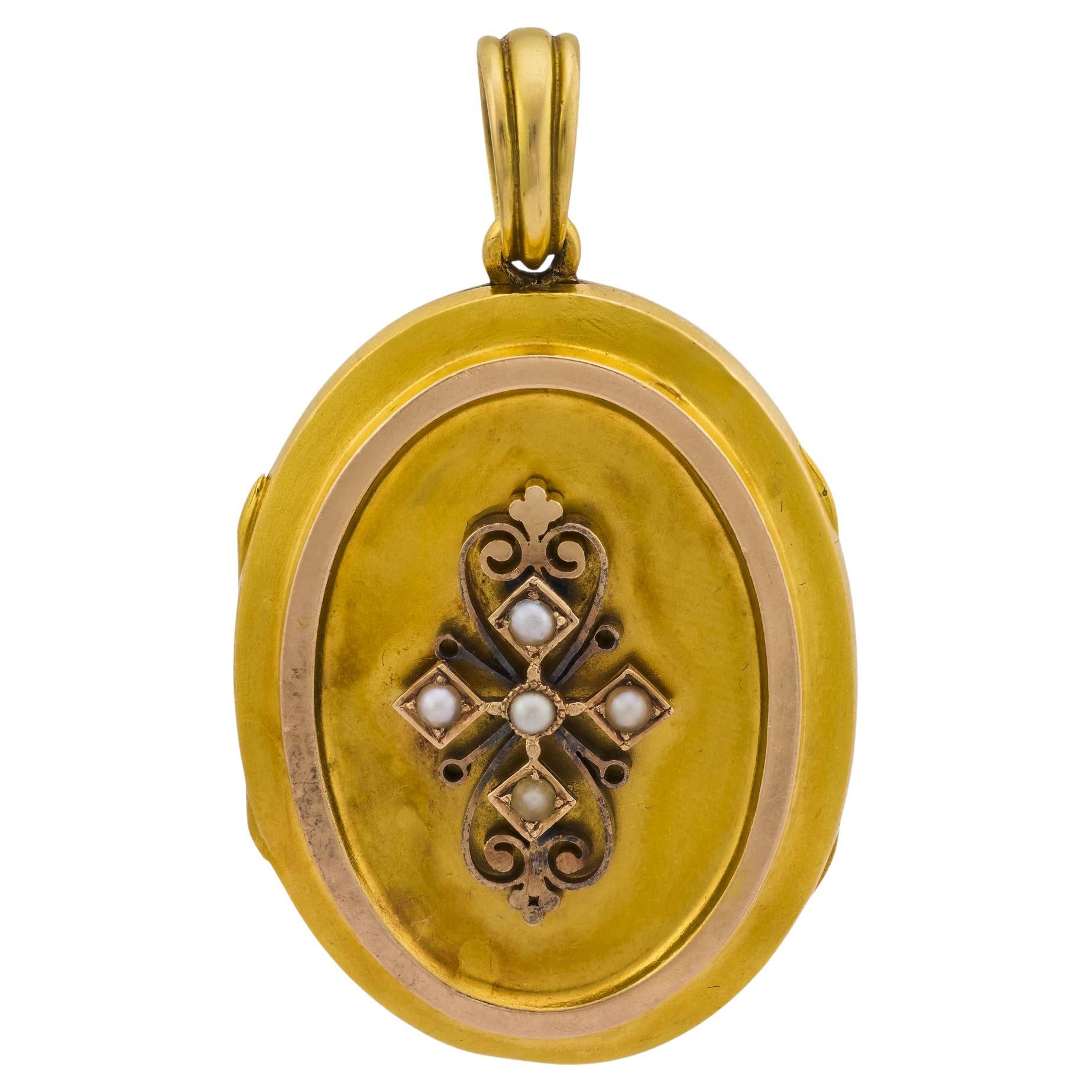Antique 15ct Yellow Gold, Victorian Seed Pearl Heart Pendant For Sale ...