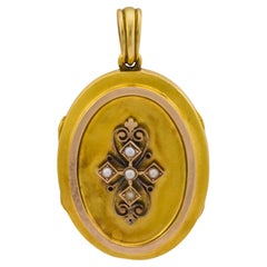 Victorian seed pearl 18k yellow and rose gold locket pendant