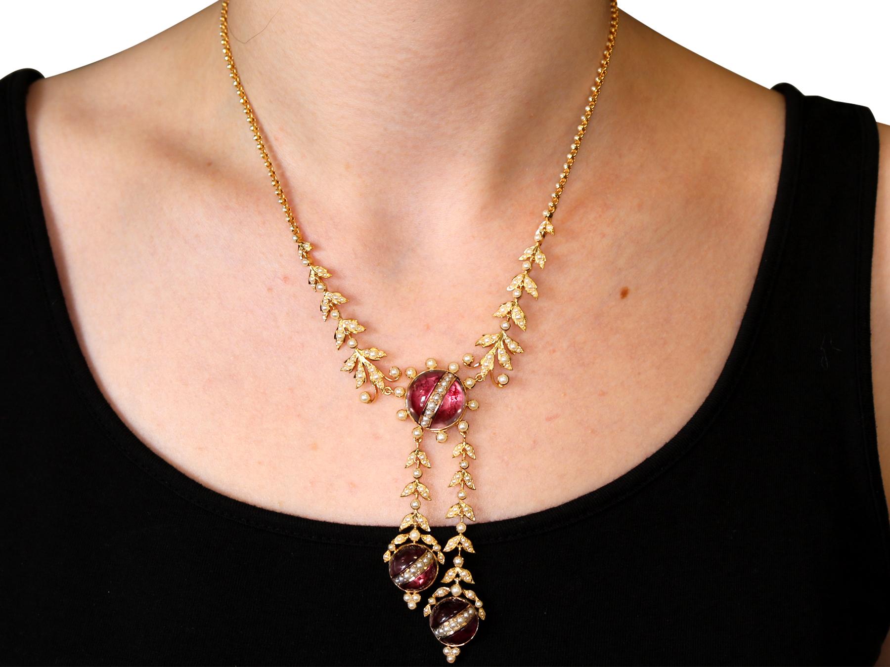 Viktorianische Halskette aus Gelbgold mit Saatperlen und Kristall im Angebot 8