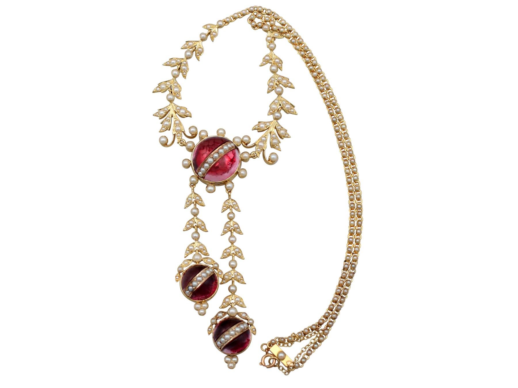 Viktorianische Halskette aus Gelbgold mit Saatperlen und Kristall (Spätviktorianisch) im Angebot