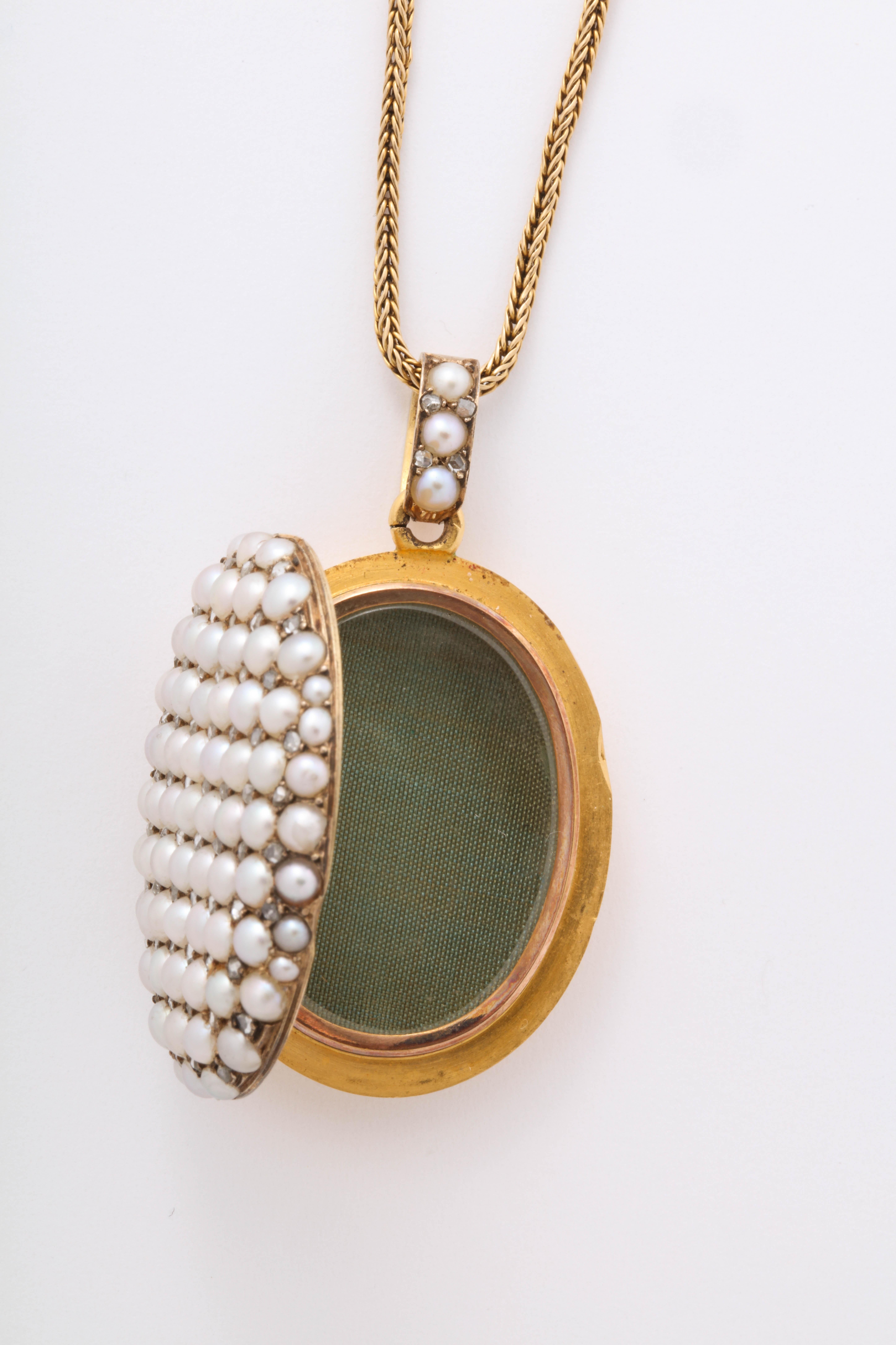 Victorian Seed Pearl and Diamond Locket on Chain 1