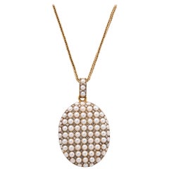 Victorian Seed Pearl and Diamond Locket on Chain