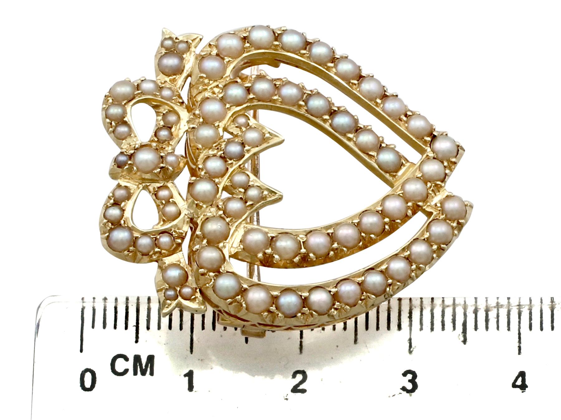 Victorian Seed Pearl and Gold Heart-Shaped Brooch 1