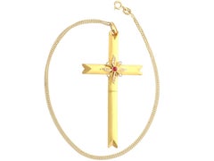 Victorian Seed Pearl and Imitation Gemstone Yellow Gold Cross Pendant