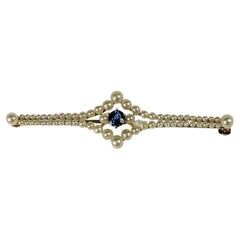 Antique Victorian Seed Pearl and Sapphire Bar Pin