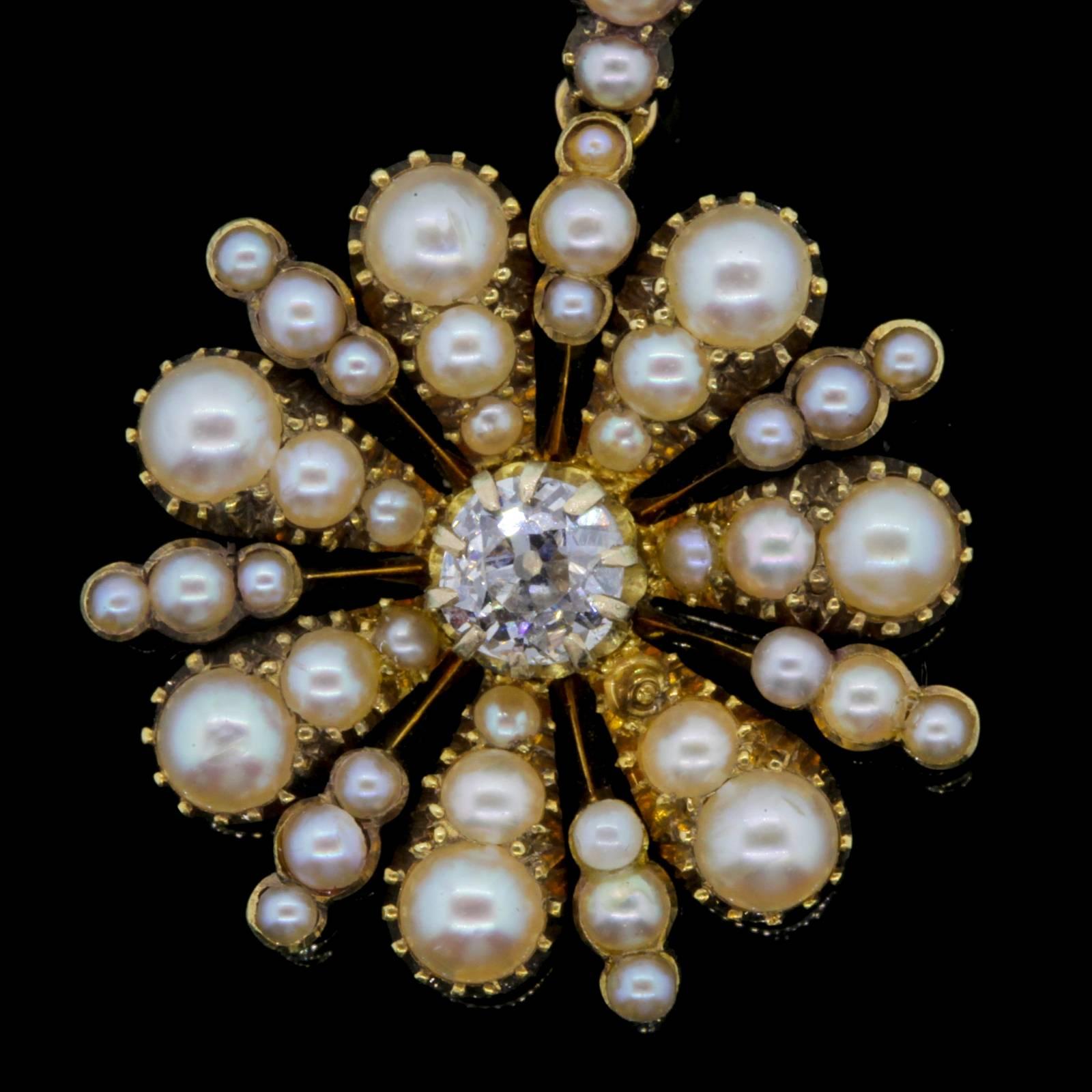 Victorian Seed Pearl Diamond Gold Necklace In Excellent Condition In Beverly Hills, CA