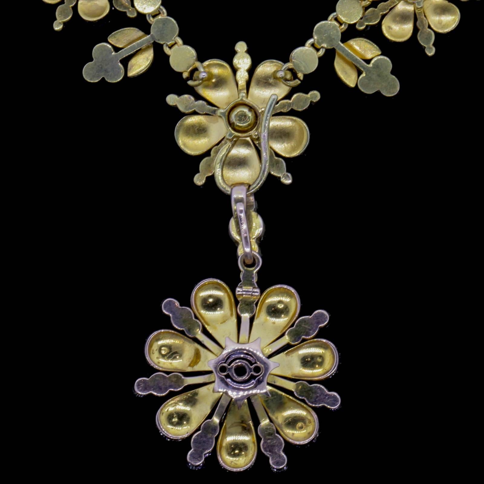 Women's Victorian Seed Pearl Diamond Gold Necklace