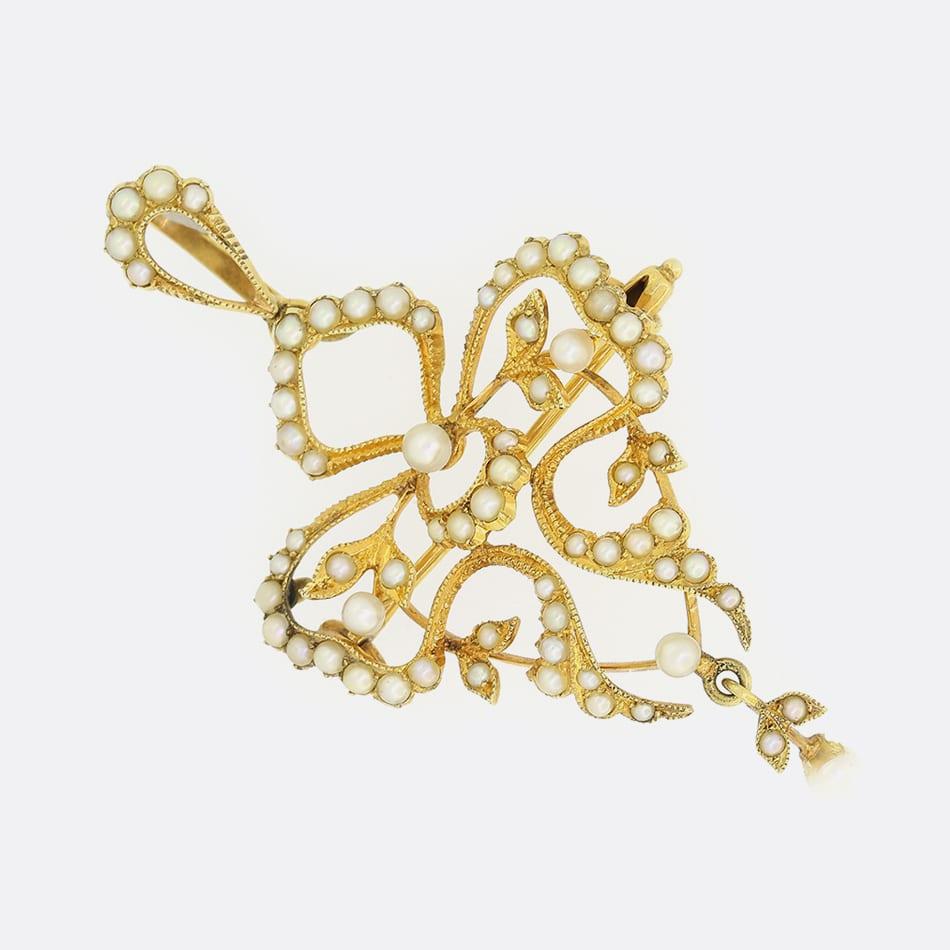 Uncut Victorian Seed Pearl Drop Pendant Brooch
