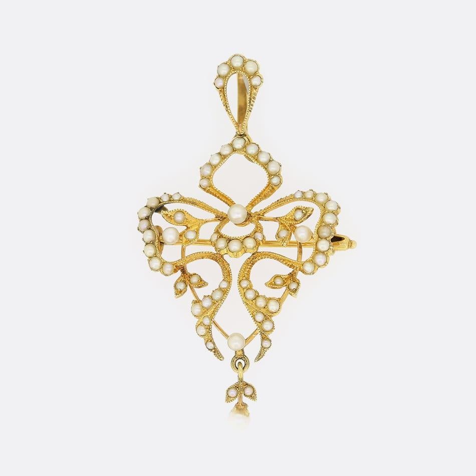 Victorian Seed Pearl Drop Pendant Brooch In Good Condition In London, GB