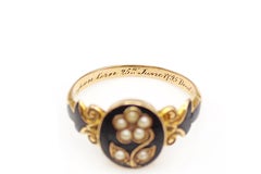 Victorian Seed Pearl Enamel Gold Flower Mourning Ring