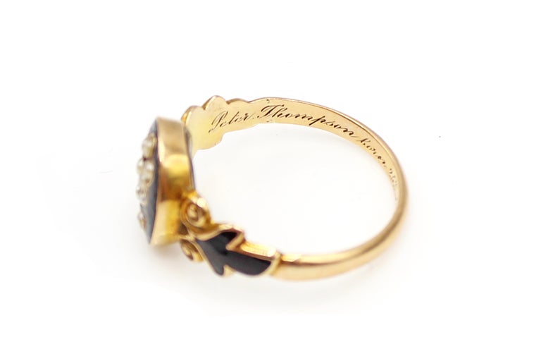 Women's or Men's Victorian Seed Pearl Enamel Gold Flower Mourning Ring