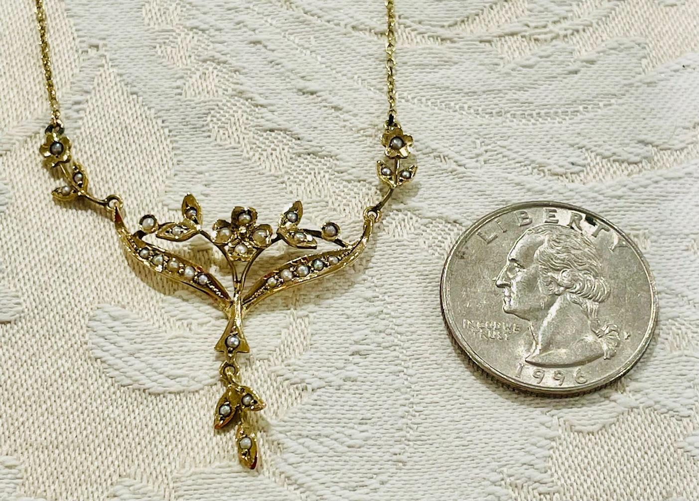 Victorian Seed Pearl Floral Necklace For Sale 1