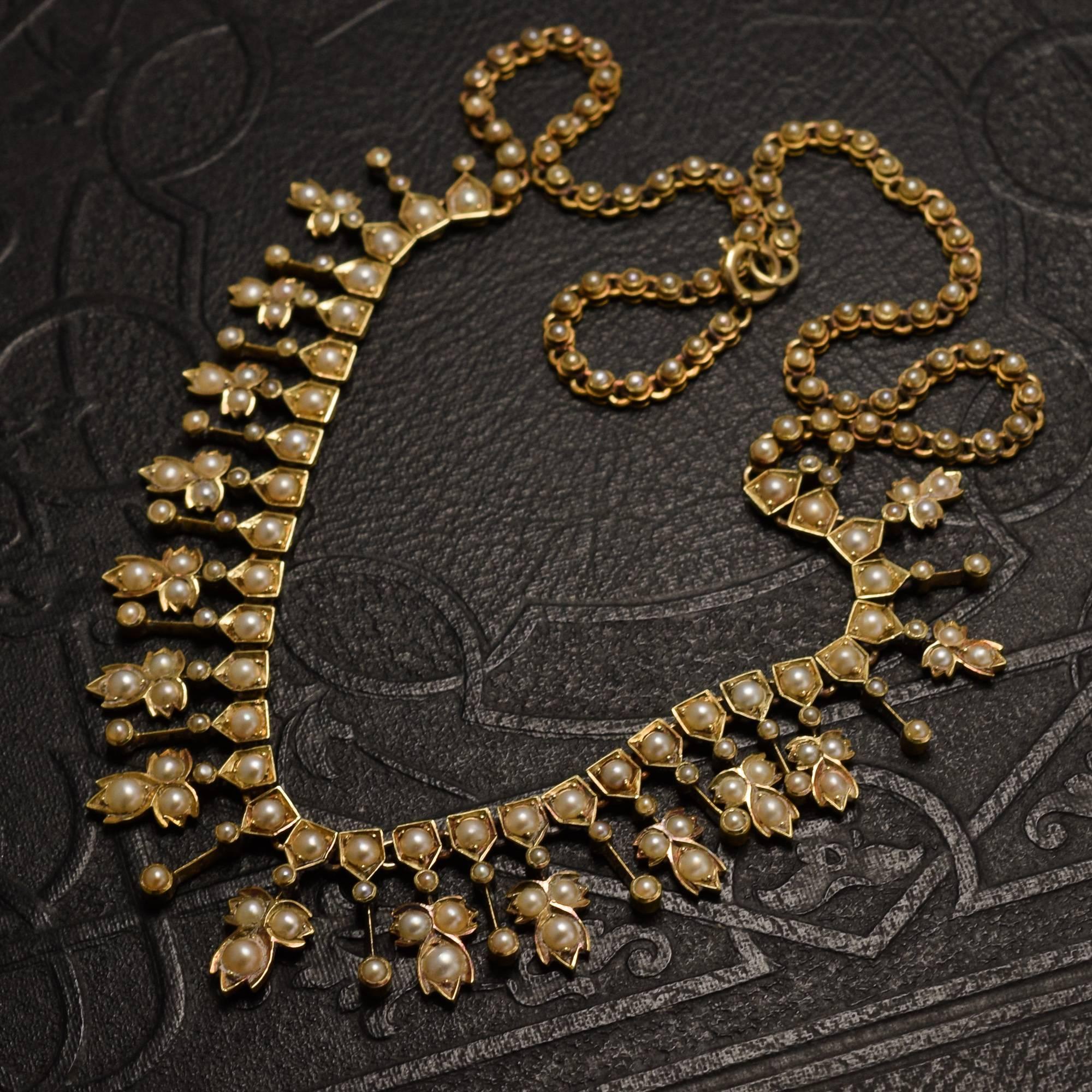 Victorian Seed Pearl Fringe Collar In Good Condition For Sale In Brooklyn, NY