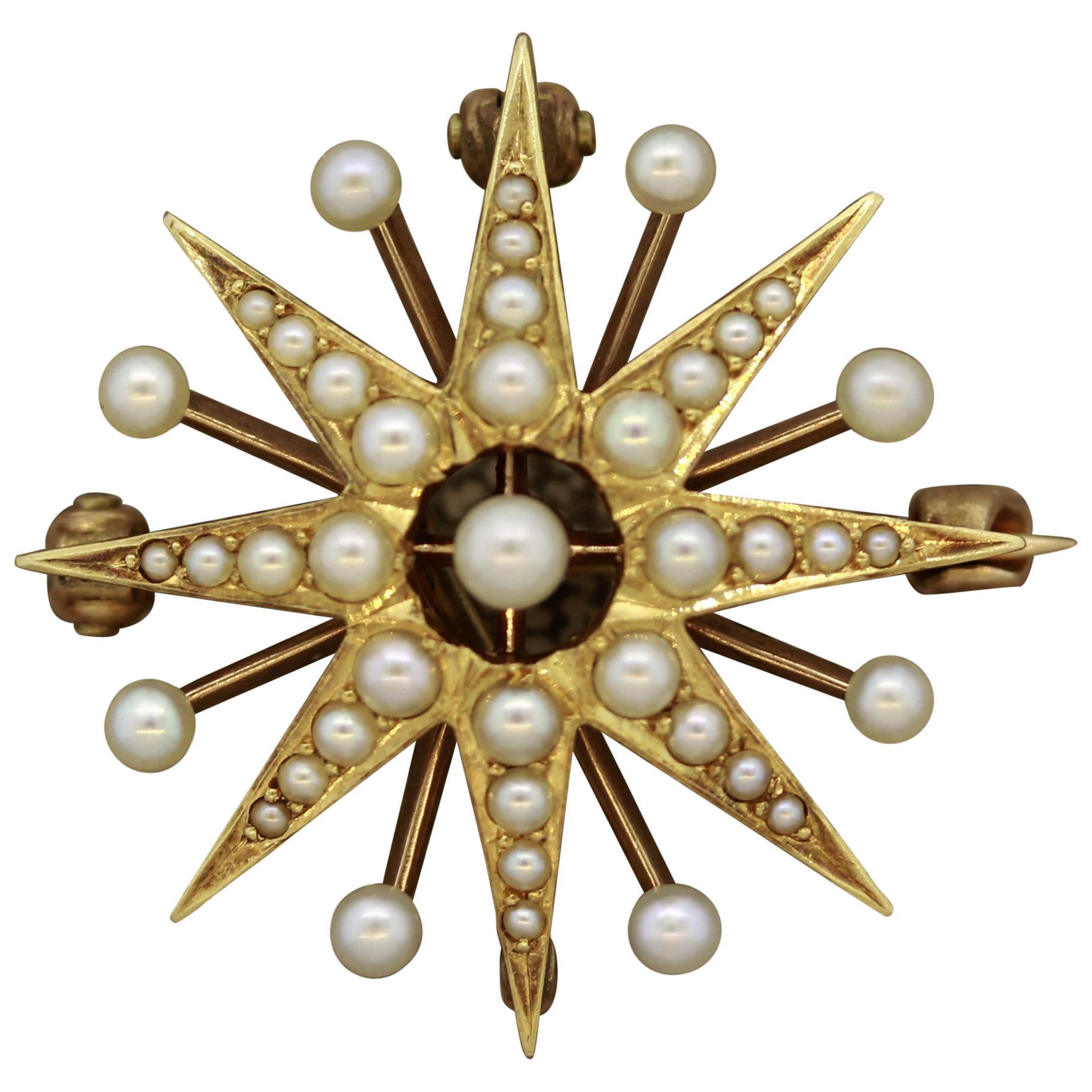 Pendentif victorien en forme d'étoile en or et perles de rocaille