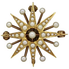 Antique Victorian Seed-Pearl Gold Starburst Pin-Pendant