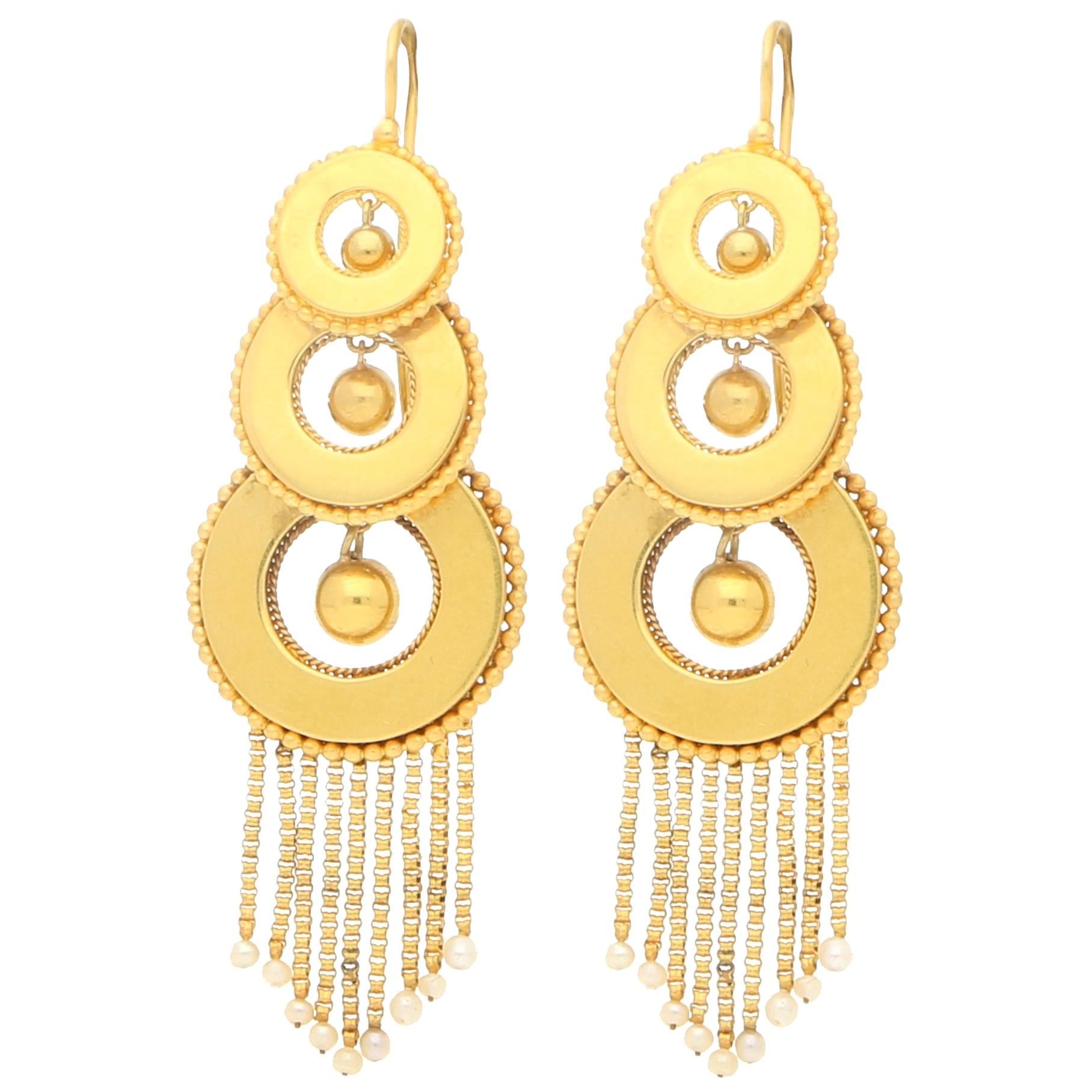 Victorian Seed Pearl Gold Tassel Drop Earrings