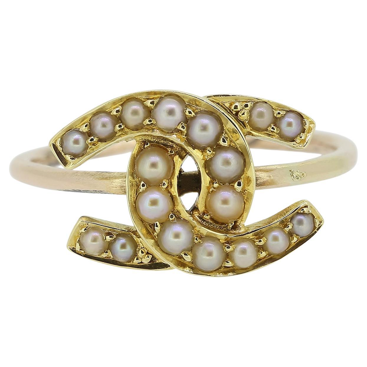 Victorian Seed Pearl Horseshoe Ring For Sale