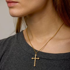 Victorian seed pearl yellow gold cross necklace