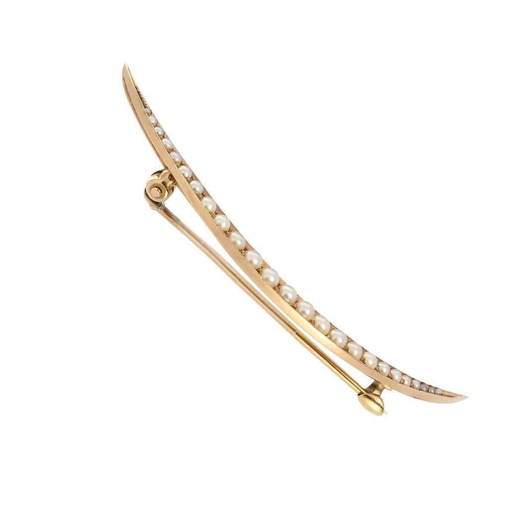 Victorian seed pearls and yellow gold crescent moon brooch circa 1890.

The facts you want to know are listed below.  Read on.  It is all remarkably short, simple, and clear.

Contact us right away if you have additional questions. 

We are here to