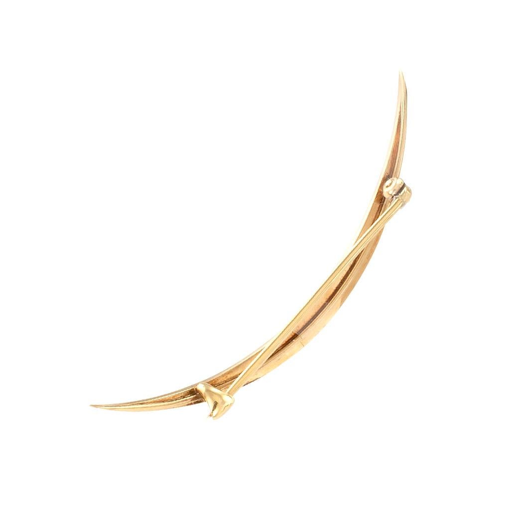 Victorian Seed Pearls Yellow Gold Crescent Moon Brooch In Good Condition In Los Angeles, CA