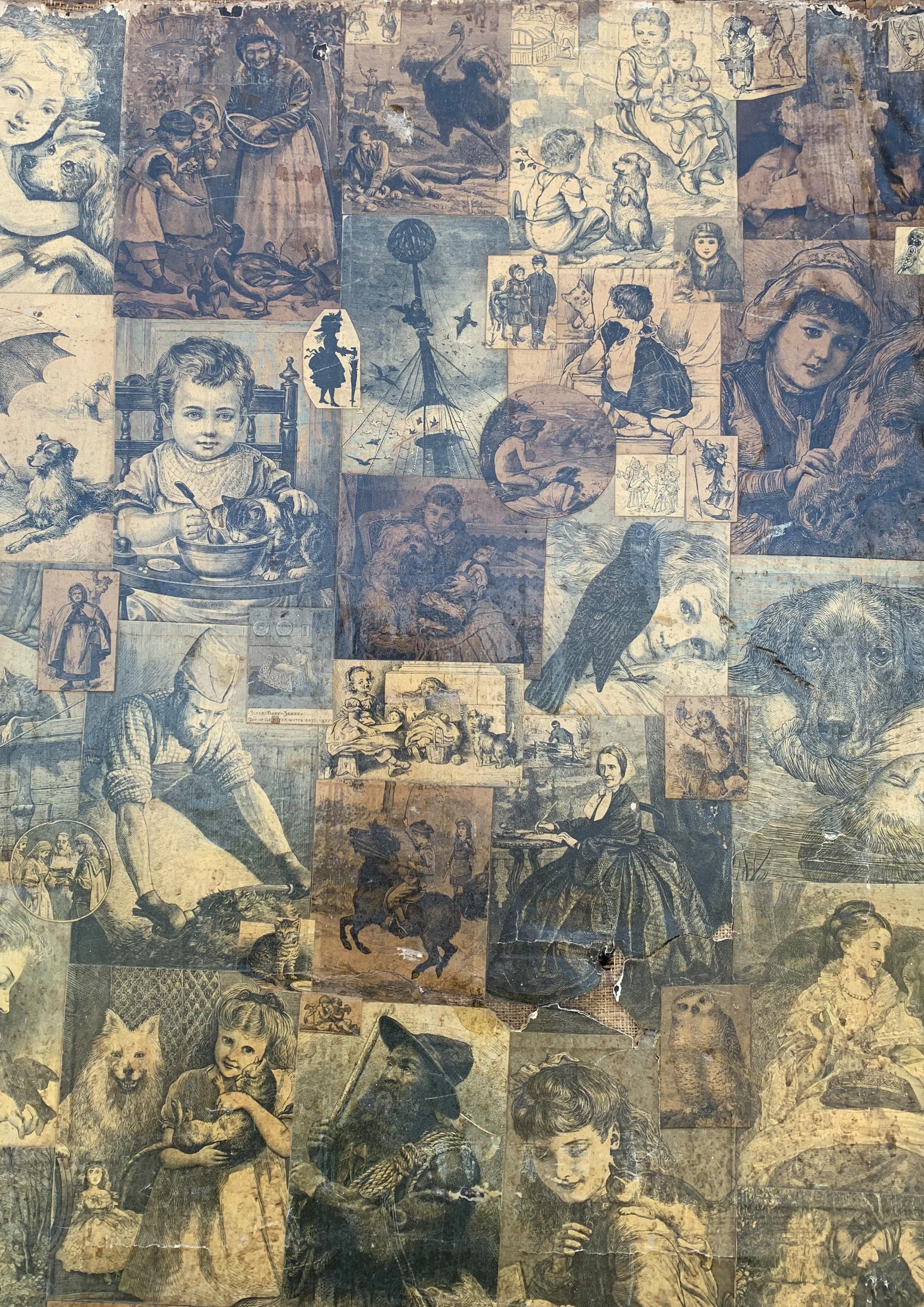 Victorian 3 Panel Room Divider Decorated With Sepia Decoupage Scenes of The Day For Sale 3