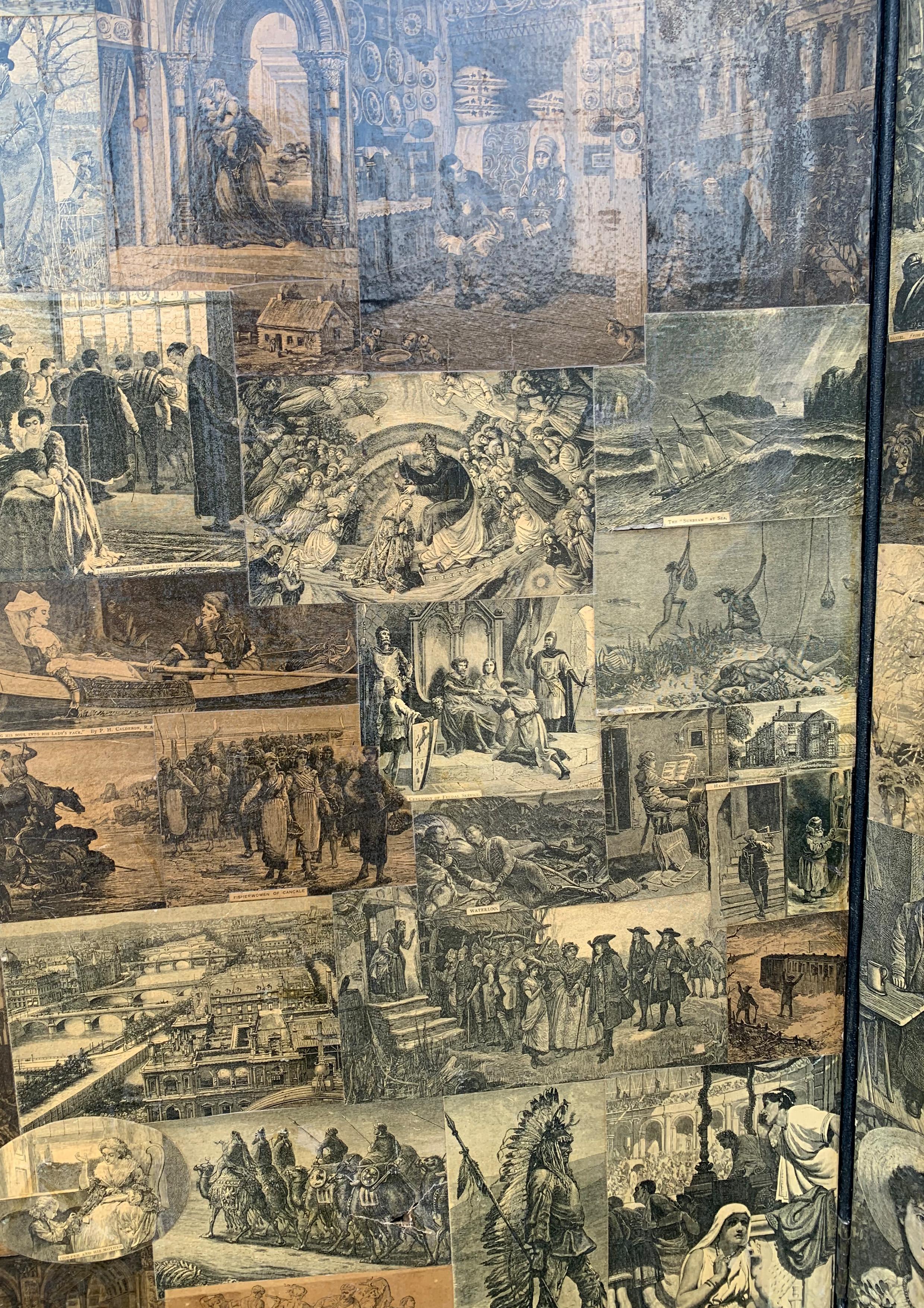 Victorian 3 Panel Room Divider Decorated With Sepia Decoupage Scenes of The Day For Sale 1