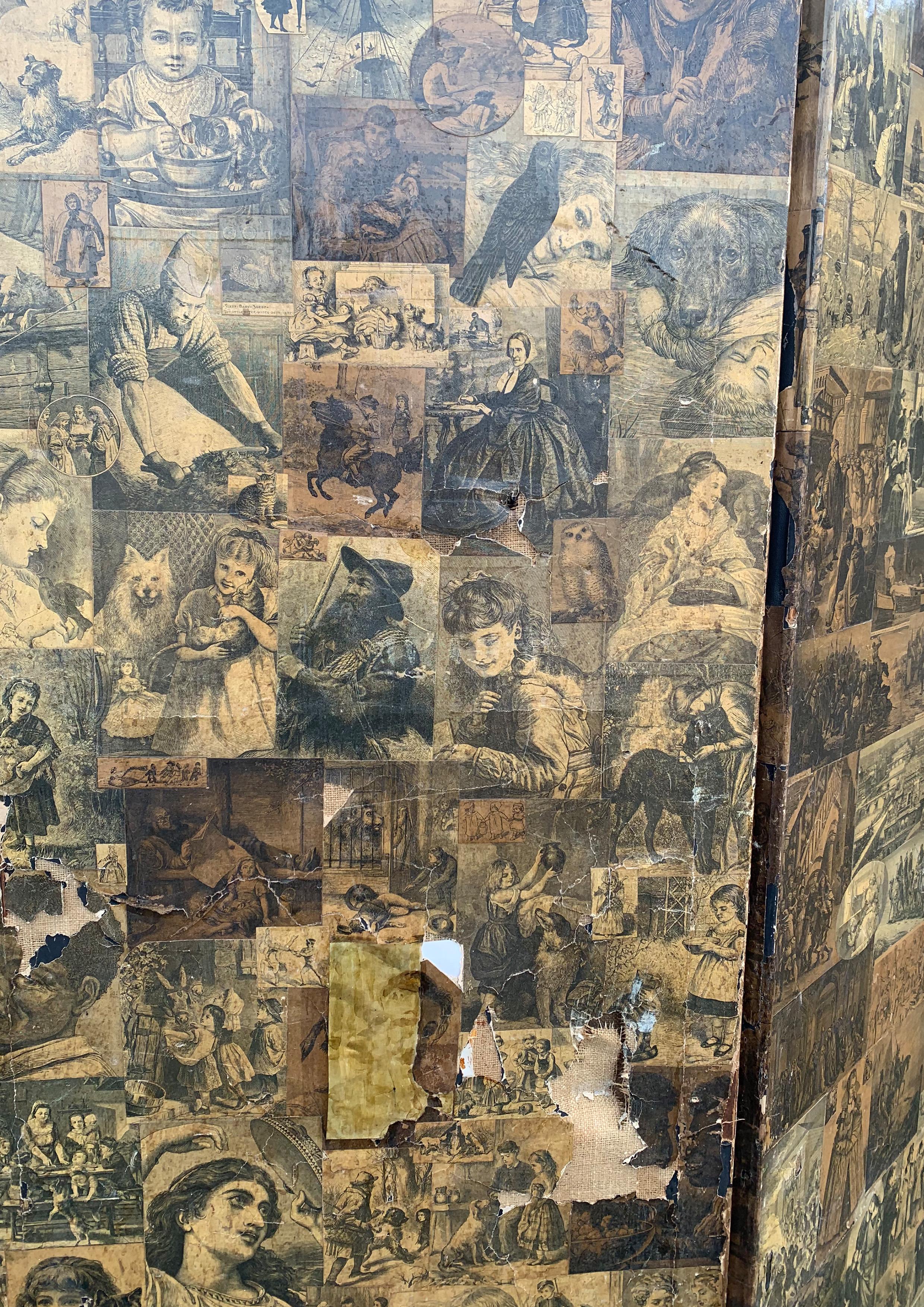 Victorian 3 Panel Room Divider Decorated With Sepia Decoupage Scenes of The Day For Sale 2