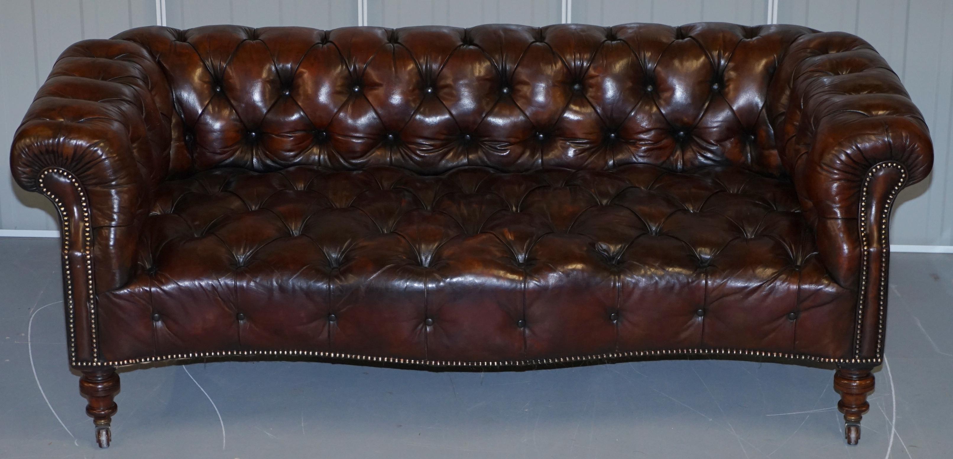 We are delighted to offer for sale this stunning fully restored Victorian hand dyed cigar brown leather serpentine fronted Chesterfield club sofa

This sofa is as rare as they come, it’s a period original Victorian which is rare in its self