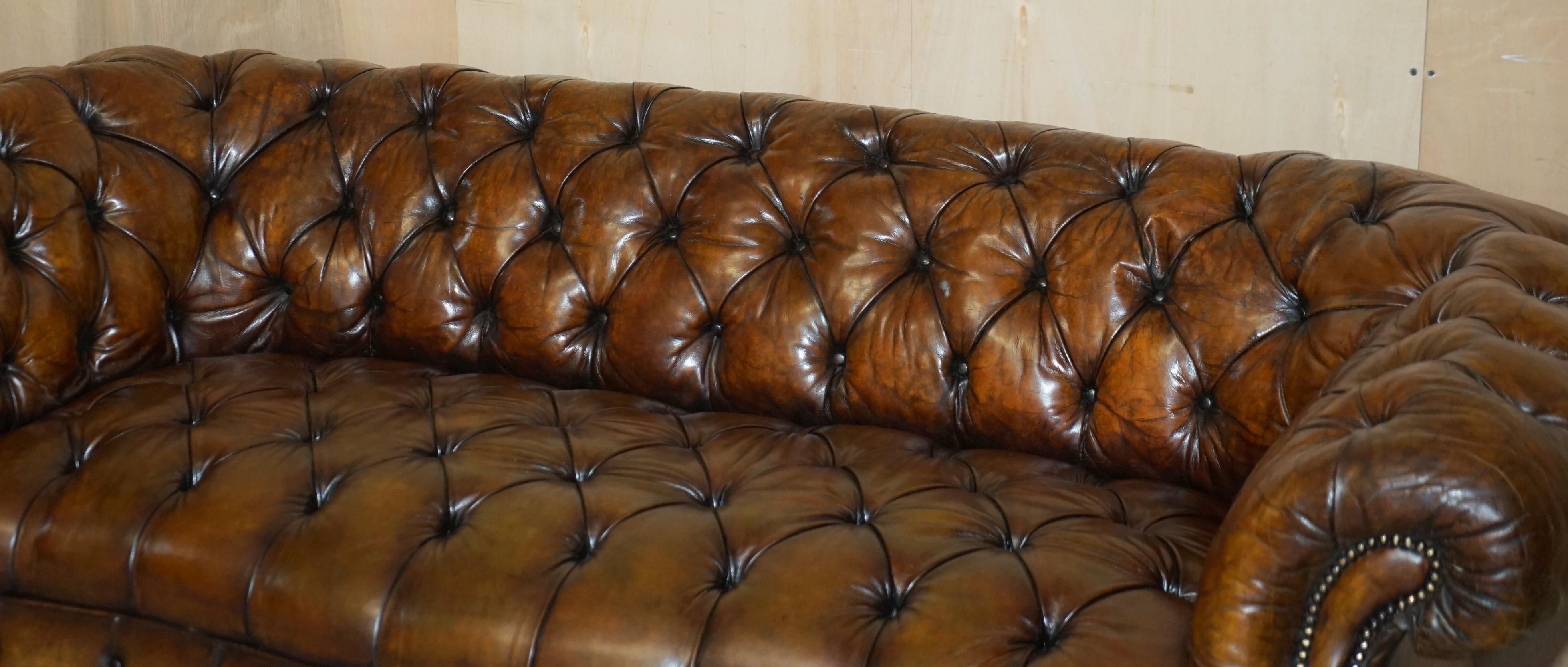 Victorian Serpentine Whisky Brown Leather Chesterfield Sofa After Howard & Son's 5