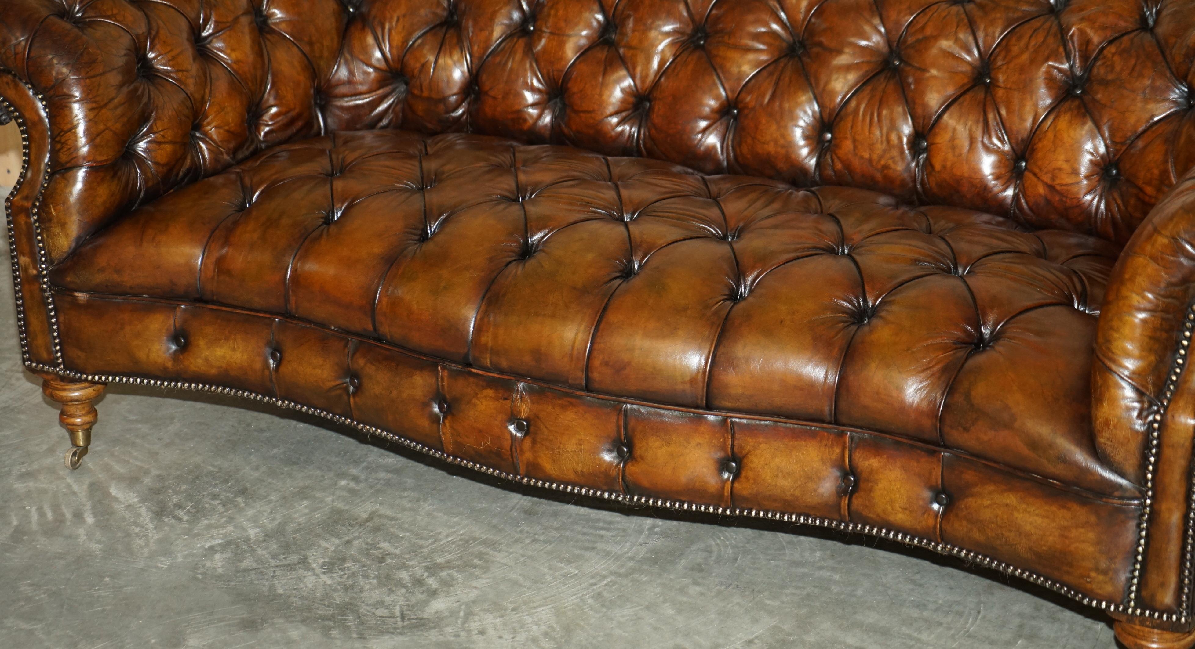 Victorian Serpentine Whisky Brown Leather Chesterfield Sofa After Howard & Son's 6